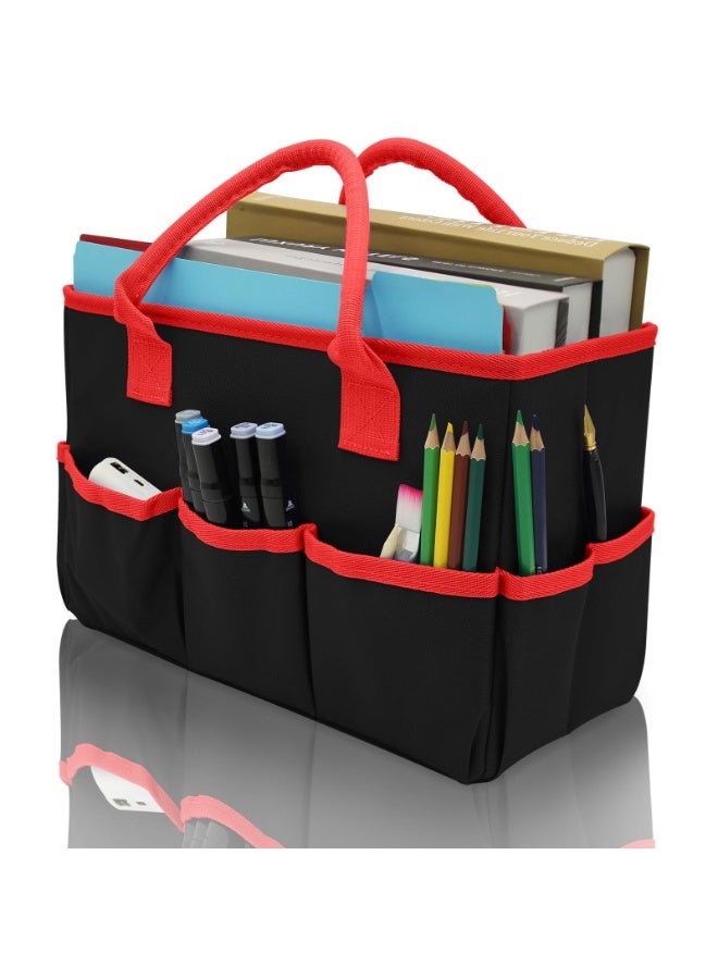Oxford Fabric Craft Storage Tote Bag with Pockets, Black and Red, 33cm Length - Image 2