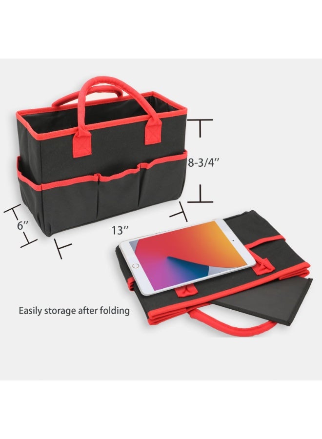 Oxford Fabric Craft Storage Tote Bag with Pockets, Black and Red, 33cm Length - Image 3