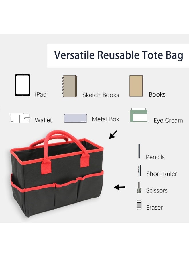 Oxford Fabric Craft Storage Tote Bag with Pockets, Black and Red, 33cm Length - Image 4