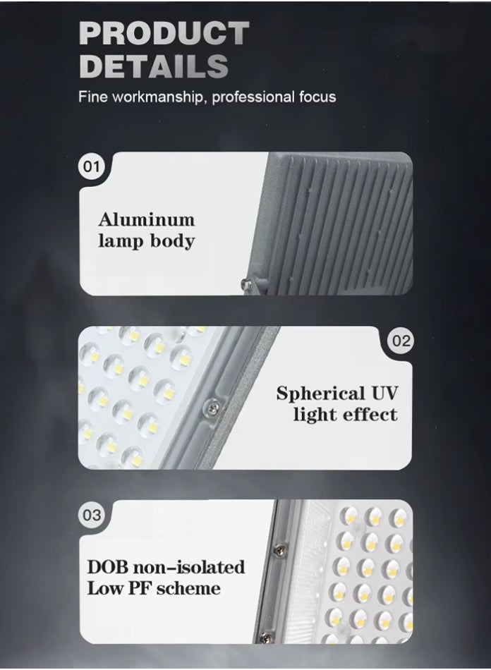 مودي كشاف LED خارجي بقوة ٥٠ إلى ٤٠٠ واط | إضاءة أمان مقاومة للماء IP65 | إضاءة بيضاء باردة ٦٥٠٠ كلفن | هيكل من الألومنيوم والكمبيوتر الشخصي | يُثبّت على الحائط للحدائق، والمرائب، والمستودعات، والساحات (٢٩ سم - ١٢٠٠٠ لومن - ١٠٠ واط) - Image 5