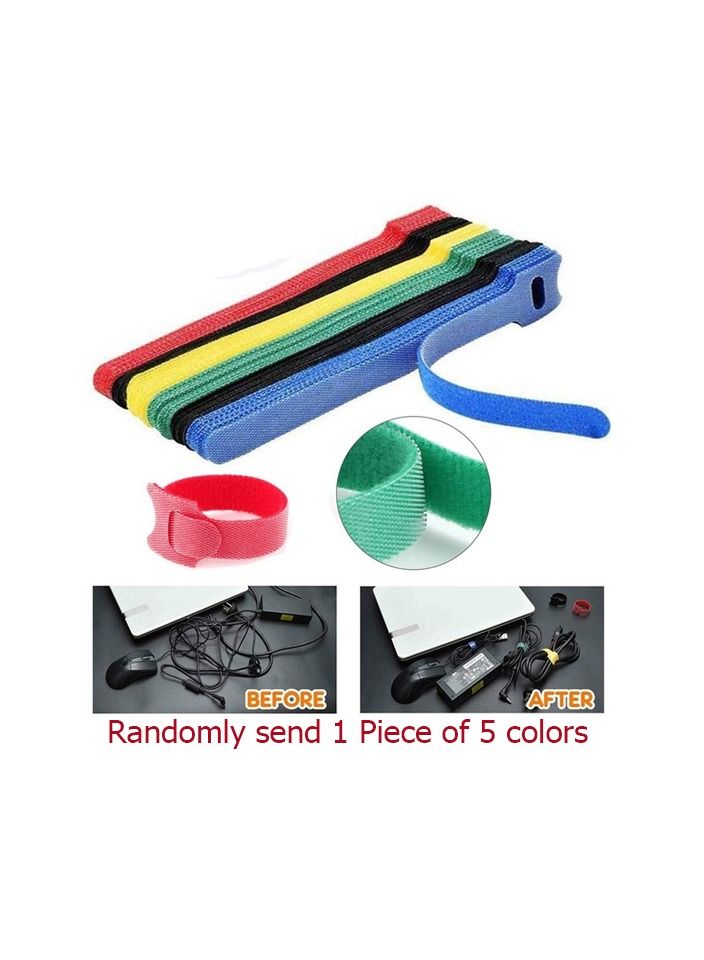 1-Piece Velcro Cable Tie,Nylon Back-To-Back Velcro Hook and Loop Tape,Velcro Date Cable Management Tape,Random for Five Colour - Image 2