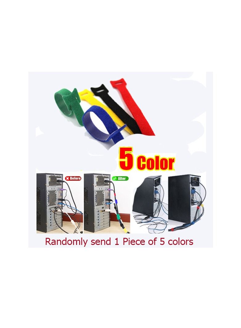 1-Piece Velcro Cable Tie,Nylon Back-To-Back Velcro Hook and Loop Tape,Velcro Date Cable Management Tape,Random for Five Colour - Image 1