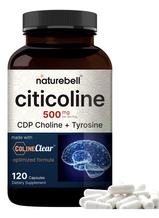 Citicoline Supplements Cdp Choline Citicoline 500Mg Plus Tyrosine 50Mg Per Serving Optimized Dosage 120 Capsules 2 In 1 Formula Dual Action Brain Supplement Nongmo