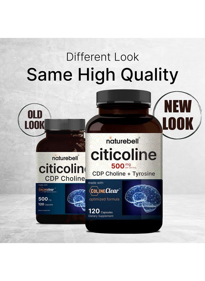 Citicoline Supplements Cdp Choline Citicoline 500Mg Plus Tyrosine 50Mg Per Serving Optimized Dosage 120 Capsules 2 In 1 Formula Dual Action Brain Supplement Nongmo