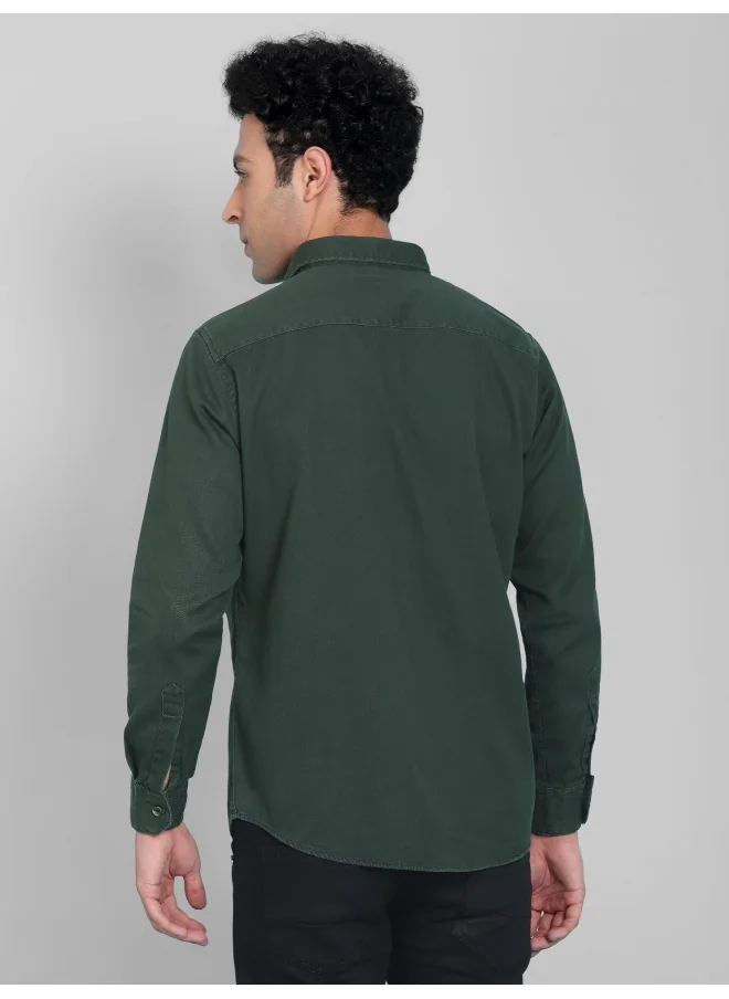Beyoung Regent Green Cotton Twill Casual Shirt for Men