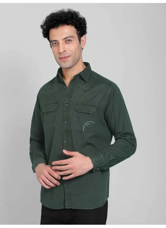 Beyoung Regent Green Cotton Twill Casual Shirt for Men