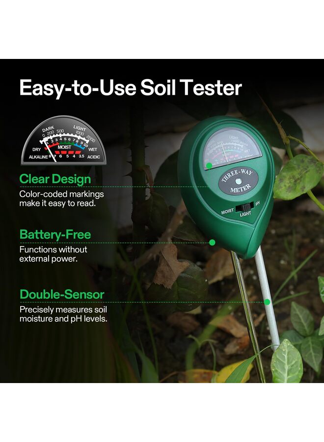 3-in-1 Soil Moisture Meter, Upgraded Stainless Steel Probe Soil pH Light Moisture Meter for Plants, Soil Tester for Garden, Farm Lawn Indoor Outdoor - Image 5
