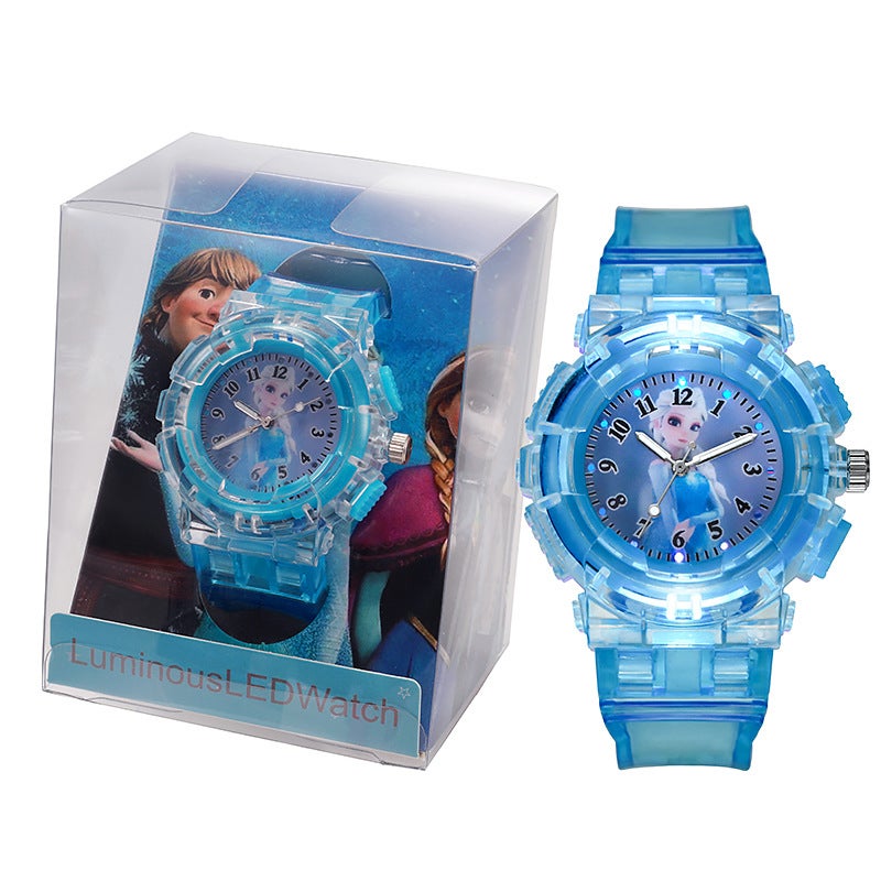 New Kids Frozen Luminous Quartz Watch Light Blue C box packaging 
