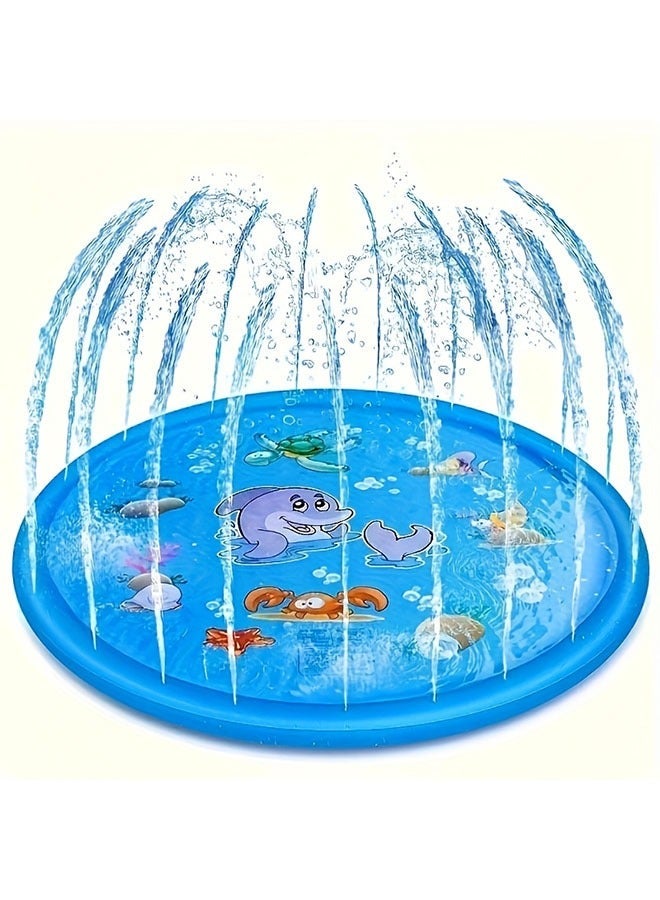 1pc Blue Inflatable Water Spray Mat for Youngsters - Outdoor Splash Pad with Marine Life Design, Summer Fun PVC Lawn Play and Youngsters, Durable Safe Backyard or Park Play, | Playful Toy Sturdy Construction - Image 1