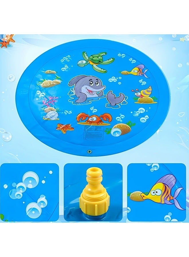 1pc Blue Inflatable Water Spray Mat for Youngsters - Outdoor Splash Pad with Marine Life Design, Summer Fun PVC Lawn Play and Youngsters, Durable Safe Backyard or Park Play, | Playful Toy Sturdy Construction - Image 4
