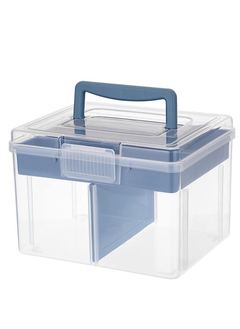 Excefore - Clear Craft Stackable Storage Box, Large Box with 6 compartment Mulit Purpose Storage Container, for Storing and Organising Toys, Arts Crafts, Stationery, Sewing, Blue - Image 1