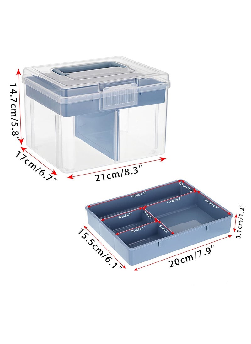 Excefore - Clear Craft Stackable Storage Box, Large Box with 6 compartment Mulit Purpose Storage Container, for Storing and Organising Toys, Arts Crafts, Stationery, Sewing, Blue - Image 1