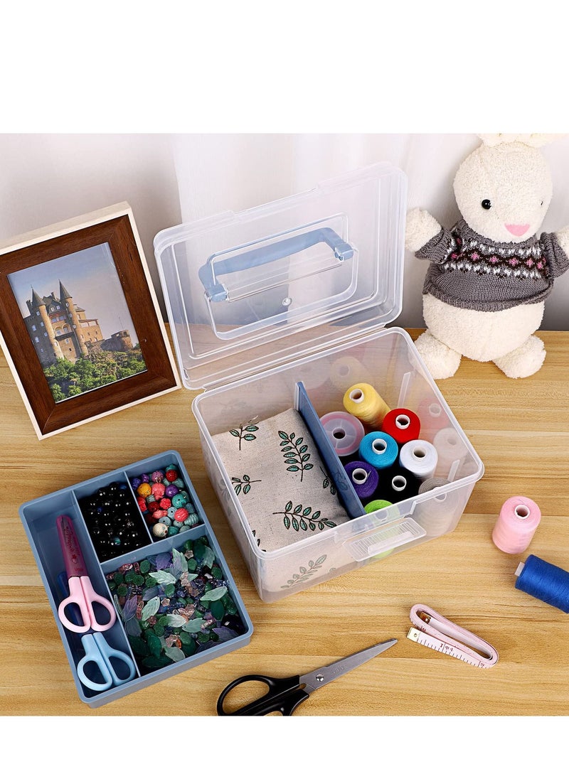 Excefore - Clear Craft Stackable Storage Box, Large Box with 6 compartment Mulit Purpose Storage Container, for Storing and Organising Toys, Arts Crafts, Stationery, Sewing, Blue - Image 1