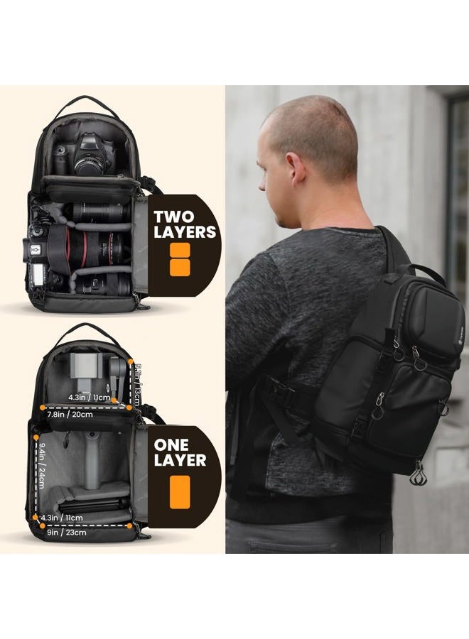 TARION Waterproof Camera Sling Bag Backpack - DSLR Sling Camera Bag for Photographers, Cross body Sling Bag with Raincover Tripod Holder Photography Slingpack Black TR-S - Image 4