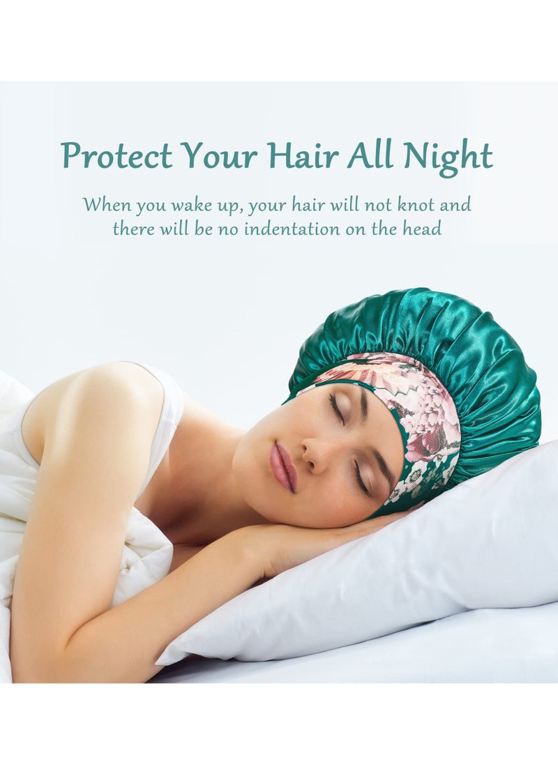 SYOSI 4Pcs Satin Silk Hair Bonnet for Sleeping Elastic Wide Band Bonnets for Black Women Braids Silk Hair Wrap Night Sleep Caps for Women Curly and Natural Hair Curly Hair  - Image 4
