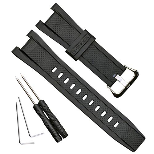 OliBoPo Waterproof Natural Resin Replacement Watch Strap for Casio GST-210 GST-W110 GST-W100 GST-S110 GST-S100 GST-B100 GST-S300 (Black/Silver Buckle) - Image 1