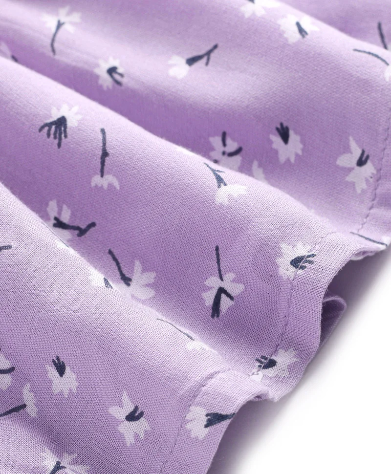 babyhug Babyhug Rayon Knit Full Sleeves Top with Floral Print & Frill Detailing - Purple