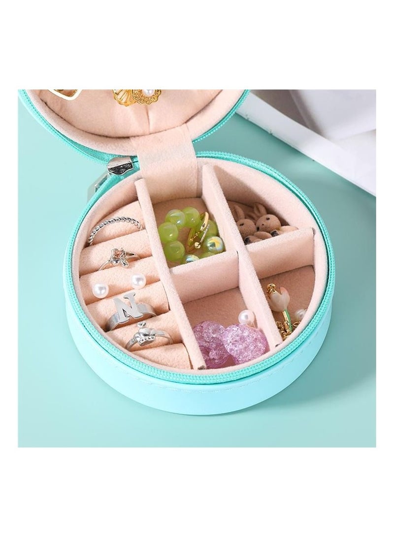 Small Jewelry Box PU Leather Mini Portable Travel Case with Zipper Round Jewellery Organizer Display Storage Boxes for Rings, Earrings, Necklaces, Bracelets, blue - Image 4