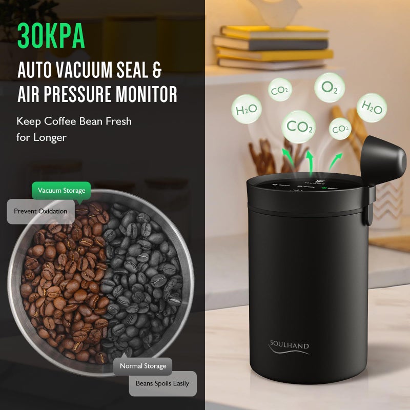Soulhand SOUL HAND Vacuum Coffee Canister, Airtight Sealed Coffee Canister Automatic Vacuum Stainless Steel Coffee Containers, Coffee Bean Storage Container for Coffee/Food Storage 1.6 L - Image 3