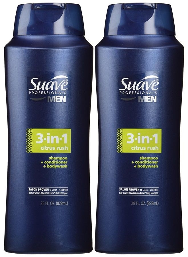 Suave Men 3 in 1 Shampoo Conditioner and Body Wash Citrus Rush 28 Fl oz(Pack of 2) - Image 1