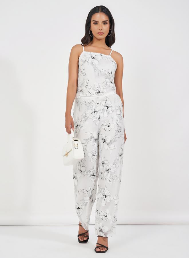 Styli Embroidery Detail Straight Fit Satin Trousers  - Image 1