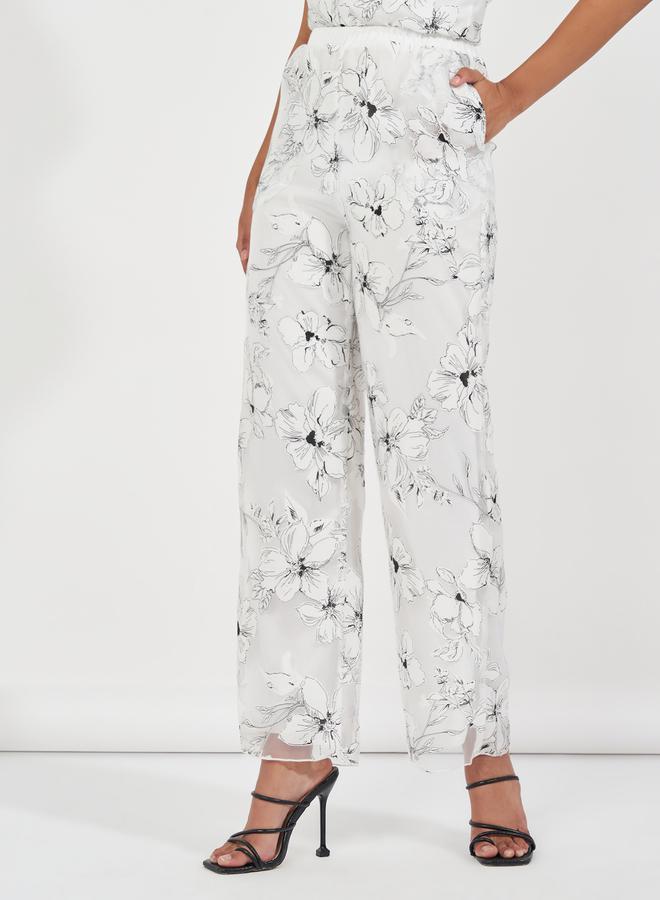 Styli Embroidery Detail Straight Fit Satin Trousers  - Image 2