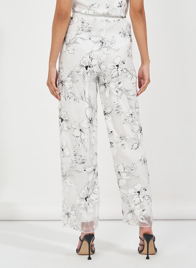 Styli Embroidery Detail Straight Fit Satin Trousers  - Image 4