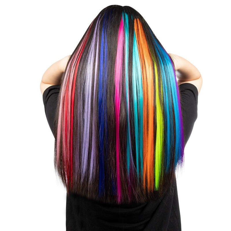 YaFex 12 Pcs Clip in Hair Extensions, 22 Inch Colored Hair Extensions Party Highlights Long Straight Synthetic Hairpieces for Women Kids Girls (Rainbow) - Image 2