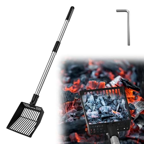 Fantang Long Handle Fireplace Ash Sifter, Hollow Out Metal Coal Shovel Adjustable Charcoal Shovel Scoop Heat Resistant Fireplace Tools for Wood Stove Fire Pit Grill (26inch/36inch) - Image 1