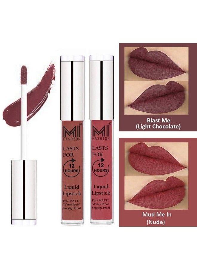 MI FASHION � 2 Pcs Matte Liquid Lip Gloss Lipstick Waterproof Long Lasting Set Of 2 Light Chocolate Lip Glossnude Liquid Lipstick  - Image 2
