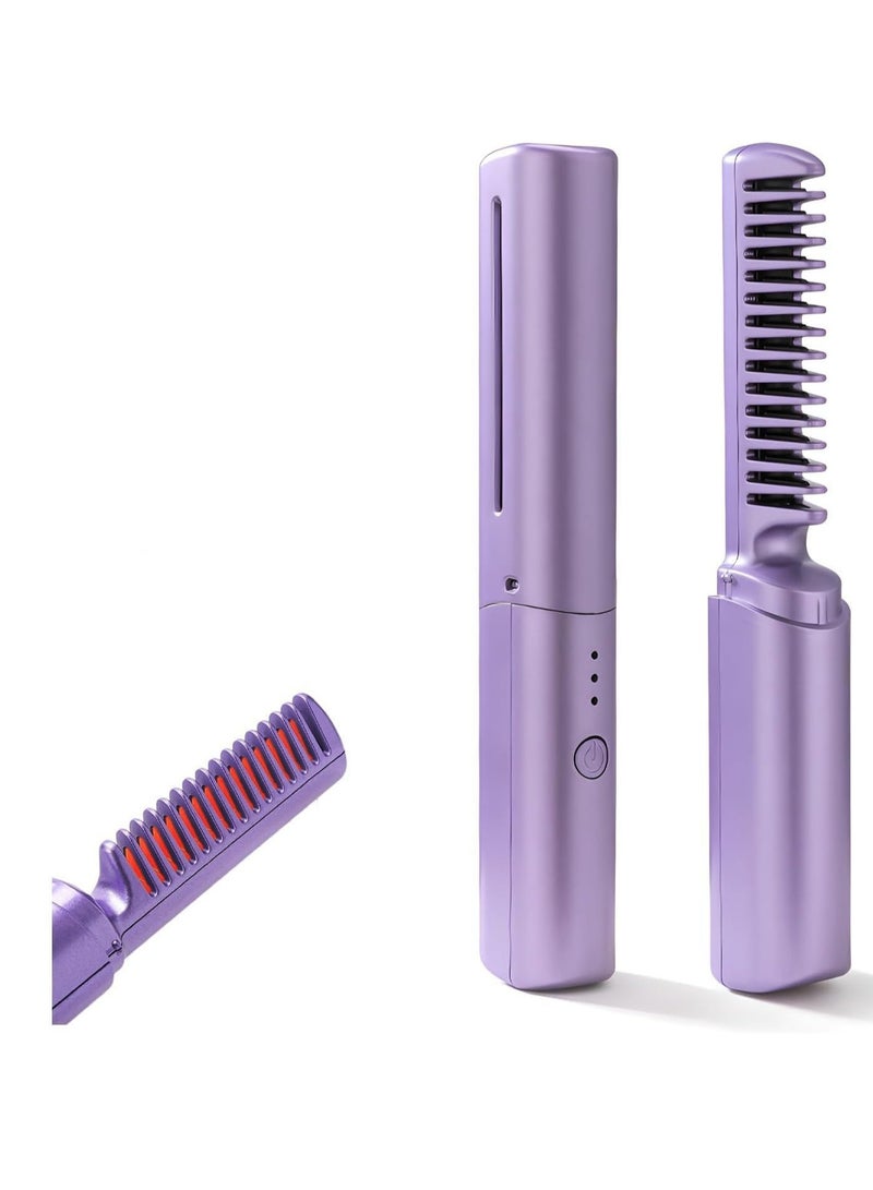 مشط شعر صغير لاسلكي قابل لإعادة الشحن فرشاة شعر بالأيونات السالبة مضادة للحرق فرشاة للعناية بالشعر من السيراميك فرشاة تمليس الشعر الرطب والجاف أرجواني - Image 1