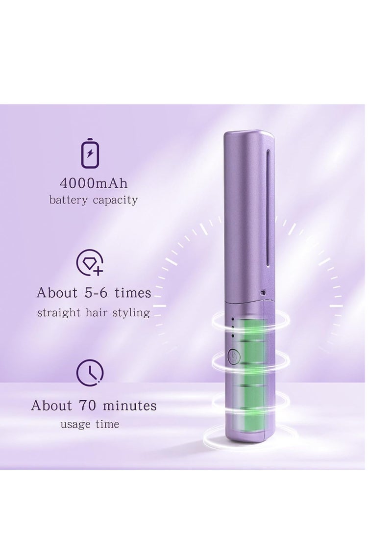 مشط شعر صغير لاسلكي قابل لإعادة الشحن فرشاة شعر بالأيونات السالبة مضادة للحرق فرشاة للعناية بالشعر من السيراميك فرشاة تمليس الشعر الرطب والجاف أرجواني - Image 4