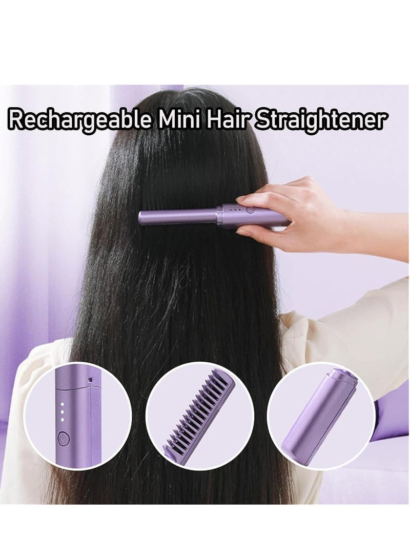 مشط شعر صغير لاسلكي قابل لإعادة الشحن فرشاة شعر بالأيونات السالبة مضادة للحرق فرشاة للعناية بالشعر من السيراميك فرشاة تمليس الشعر الرطب والجاف أرجواني - Image 3