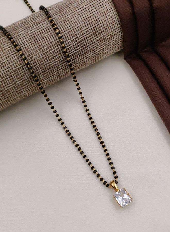sweeply Elegant Gold Plated Black Bead Mangalsutra with Solitaire Pendant for Women – Daily,Wear Traditional Jewelry - Image 2