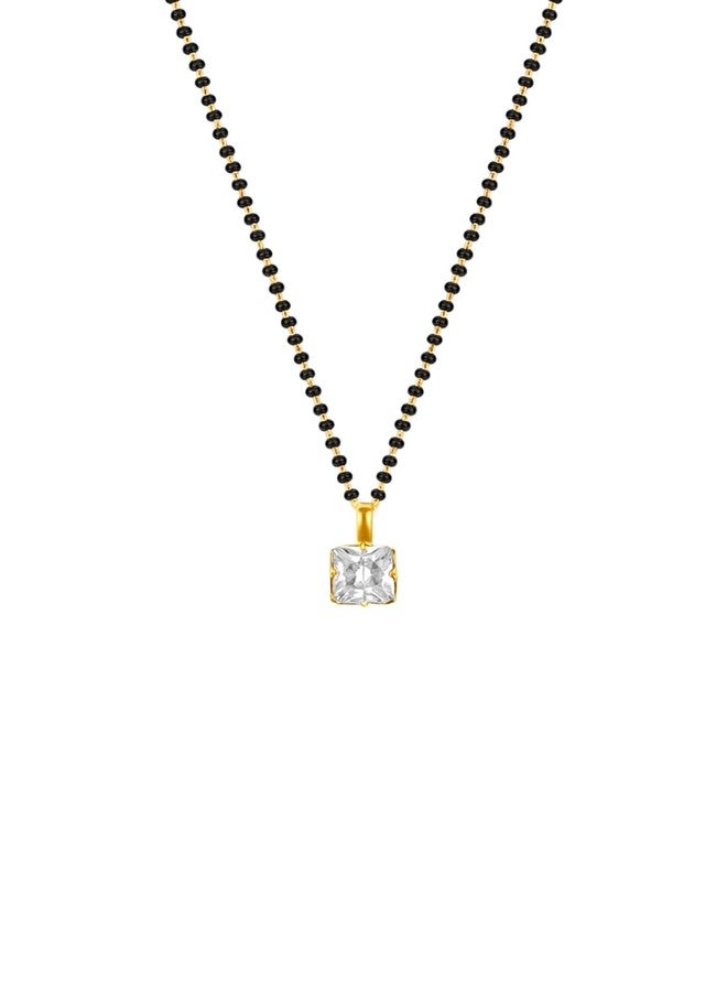 sweeply Elegant Gold Plated Black Bead Mangalsutra with Solitaire Pendant for Women – Daily,Wear Traditional Jewelry - Image 1
