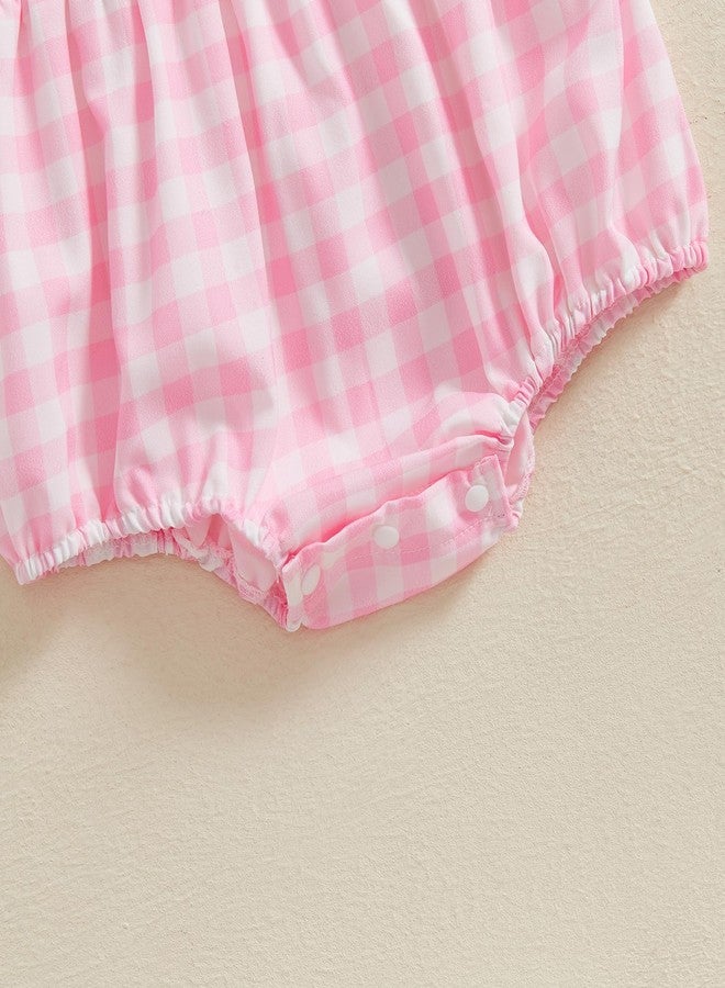 Lenjindjer Newborn Baby Girl Golf Outfit Smocked Fly Sleeve Golf Cart Embroidery Bubble Romper Infant Summer Bodysuit T-shirt (Pink, 3-6 Months) - Image 5