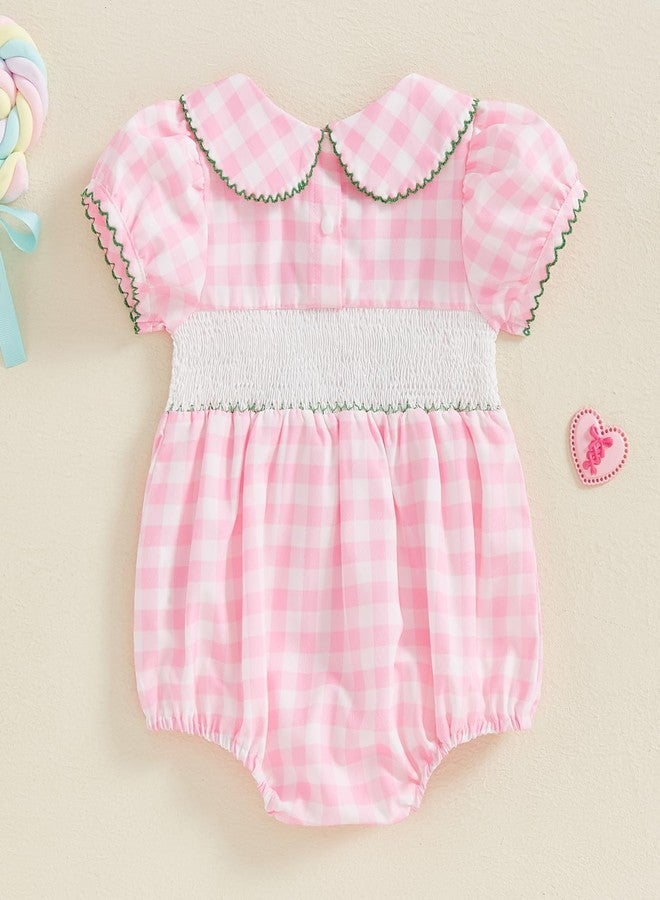 Lenjindjer Newborn Baby Girl Golf Outfit Smocked Fly Sleeve Golf Cart Embroidery Bubble Romper Infant Summer Bodysuit T-shirt (Pink, 3-6 Months) - Image 3