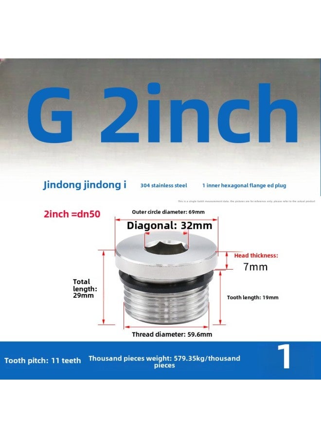 304 Hexagon Socket Plug With ED Ring Stainless Steel Oil Plug Pipe Plug Pipe Plug Oil Pipe Screw Plug 1 Points 2 Points 3 Points 4 Points 6 Points-Specification Model:G 2inch = 2inch =dn50 [1 Piece] - Image 1