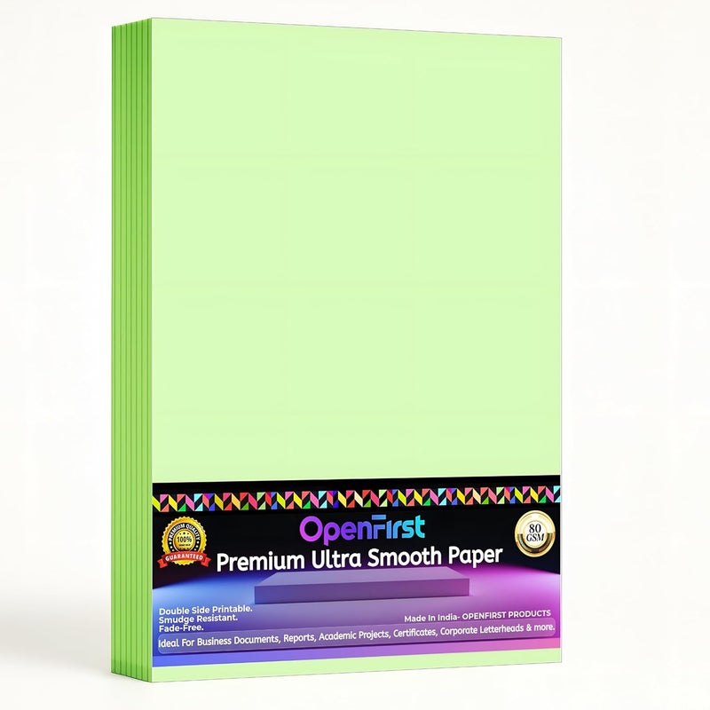OPENFIRST A4 Premium Mint Green Paper – 80 GSM Ultra Smooth Finish | Double Side Printable Colored Sheets For Invoicing, Office, Craft, Letterhead & Projects | Pack of 100 Sheets (Mint Green) - Image 1