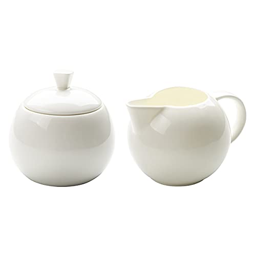 Bicuzat Pure White Porcelain Sugar Bowl and Creamer Set with Lid Creamer Serving Set Coffee Serving Set-10 OZ - Image 1