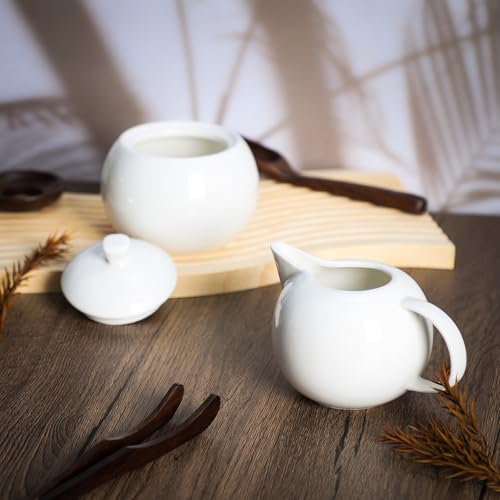 Bicuzat Pure White Porcelain Sugar Bowl and Creamer Set with Lid Creamer Serving Set Coffee Serving Set-10 OZ - Image 2