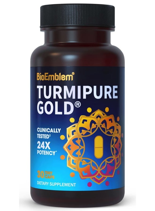 BioEmblem Turmeric Curcumin with Clinically Studied TurmiPure - 1 Small Cap Daily, 24x More Absorption Than Others - Joint Support, Healthy Inflammation Tumeric Supplements - Non-GMO - 30 Servings - Image 1