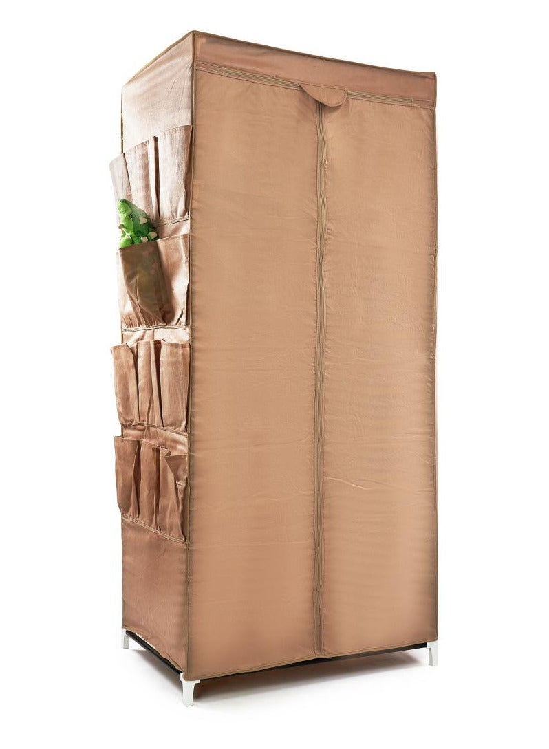 تى تى تى بى  ذا بروفيشنالز تشويس دولاب تخزين ملابس من هيكل معدنى و غطاء من القماش بتصميم قابل للطى من رف و حامل لتعليق الشماعات و عدد 12 جيب تخزين جانبى مقاس 75*50*160 سم لون بيج - Image 4