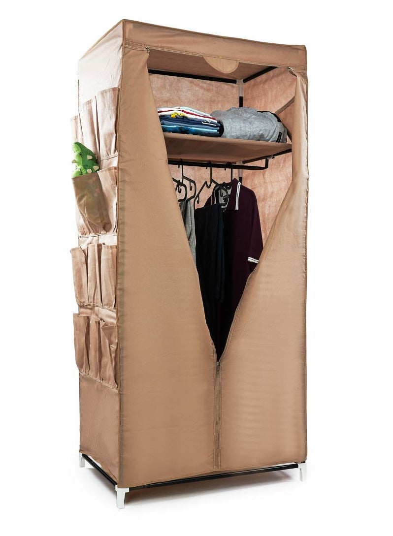 تى تى تى بى  ذا بروفيشنالز تشويس دولاب تخزين ملابس من هيكل معدنى و غطاء من القماش بتصميم قابل للطى من رف و حامل لتعليق الشماعات و عدد 12 جيب تخزين جانبى مقاس 75*50*160 سم لون بيج - Image 1