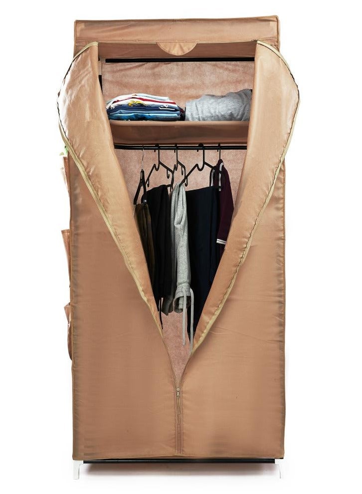 تى تى تى بى  ذا بروفيشنالز تشويس دولاب تخزين ملابس من هيكل معدنى و غطاء من القماش بتصميم قابل للطى من رف و حامل لتعليق الشماعات و عدد 12 جيب تخزين جانبى مقاس 75*50*160 سم لون بيج - Image 2