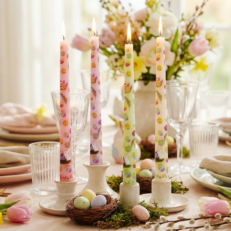 FYBW 4 Pack Easter Printed Taper Candles, 10 Inch Tall Tapered Candles with Bunny & Egg Designs for Easter Dinner Table Home Party Decor - Image 2