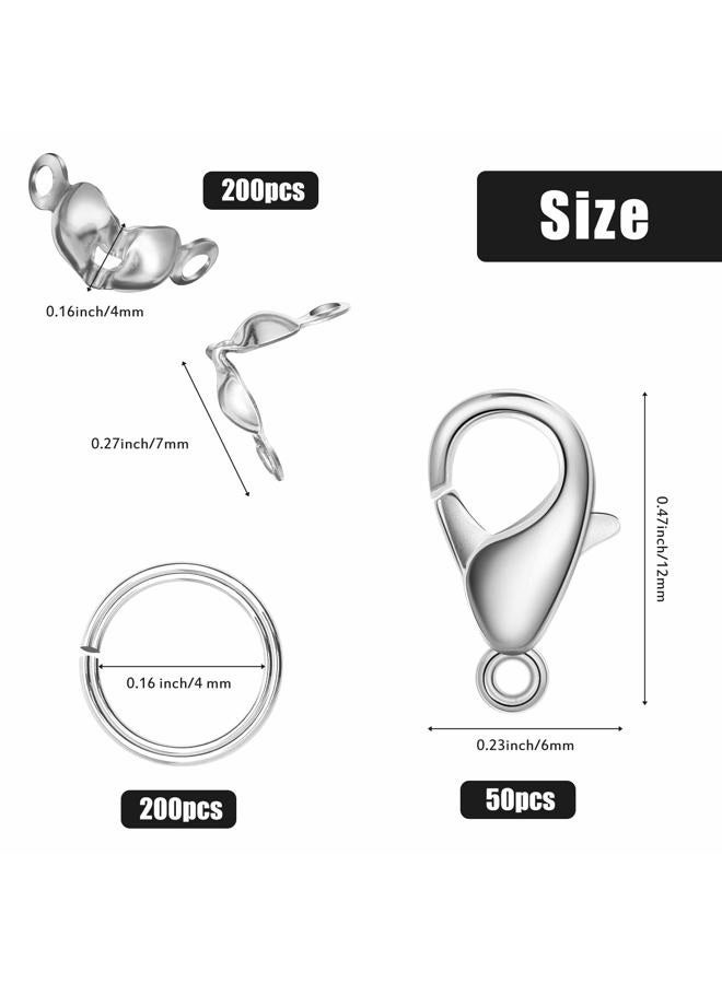 WILLBOND 450 Pieces Jewelry Making Accessories Set Includes 200 Pieces Bead Tips Knot Covers 200 Pieces Open Jump Ring Connectors and 50 Pieces Lobster Claw Clasps for DIY Jewelry Crafts Making (Silver) - Image 2