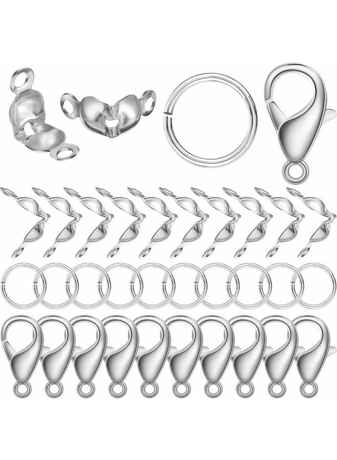WILLBOND 450 Pieces Jewelry Making Accessories Set Includes 200 Pieces Bead Tips Knot Covers 200 Pieces Open Jump Ring Connectors and 50 Pieces Lobster Claw Clasps for DIY Jewelry Crafts Making (Silver) - Image 1