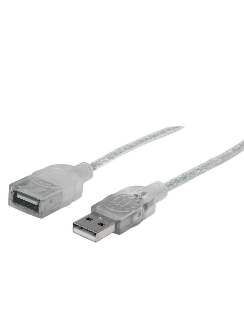 Manhattan Hi-Speed USB Extension Cable 336314 - Type-A Male to Type-A Female - 1.8 m (6 ft.) - Translucent Silver - Image 1