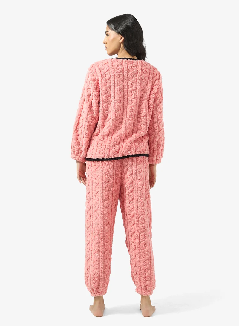 Ginger Cable Knit Button Down Top & Pant Lounge Set